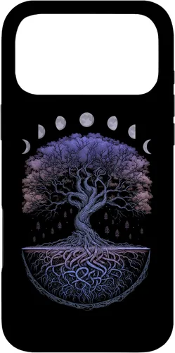 Vista 21 de Funda para iPhone 11 Pro Max Yggdrasil nórdico árbol de la vida vikinga fases de la luna