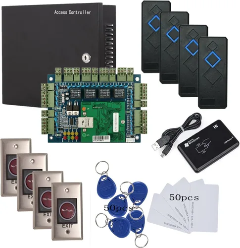 Vista 9 de Sistema de control de acceso de seguridad de 4 puertas con lector de teclado de tarjeta RFID+botón de salida infrarroja+caja de alimentación