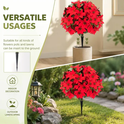 Vista 3 de Árbol de bola de pascua artificial de 26 pulgadas, paquete de 2, resistente Poinsetia
