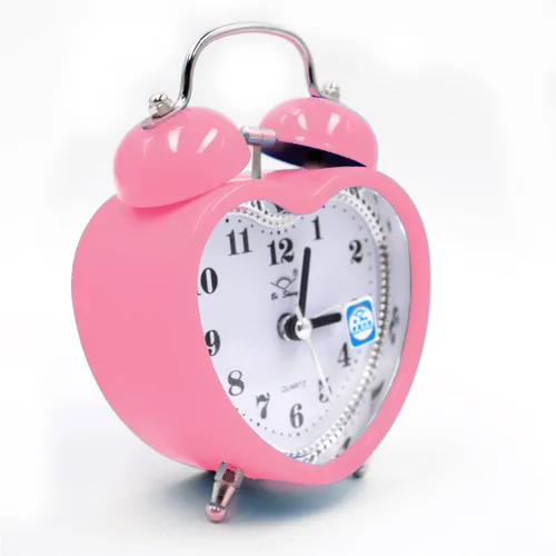 Vista 2 de Reloj despertador de plástico con forma de corazón pequeño de 3 pulgadas con forma de corazón duro, silencioso, analógico, de cuarzo
