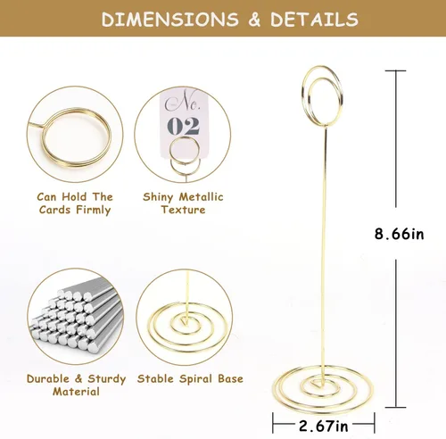 Vista 2 de KIMOBER 10 soportes para números de mesa de 8.75 pulgadas de alto, soporte para tarjetas de lugar redondo, soporte de notas de mesa, clips