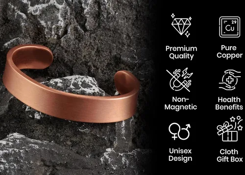 Vista 4 de DEMMEX Pulsera de cobre de 0.118 pulgadas de grosor para hombres y mujeres Brazalete de cobre turco sólido 100% puro, calibre pesado y sin