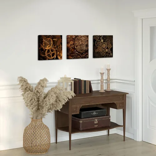 Vista 2 de RnnJoile Lienzo Steampunk para pared, diseño de motores industriales, pintura negra y dorada para hombre, cueva, dormitorio, decoración de pared, 12
