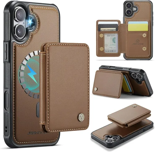Vista 43 de Dteck Funda para iPhone 16 de 6.1 pulgadas 2024, funda de piel sintética con cierre de botón magnético, ranuras para tarjetas de crédito, función