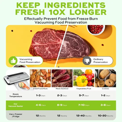 Vista 7 de 75KPa - Máquina selladora al vacío automática 6 en 1 Ahorro digital de alimentos con función de pulso Modos de alimentos secos y húmedos