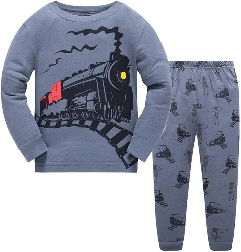 Vista 8 de Pijamas para Niños Pequeños, Conjunto de Ropa para Niños Pequeños, Ropa de Dormir de Planeta y Tren, Manga Larga, 100% Algodón, 2 Piezas, Pijamas