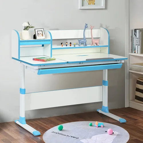 Vista 9 de Costzon Escritorio para niños, de 48 x 24 x 33 a 43 pulgadas, escritorio de estudio de altura ajustable con cajón, escritorio inclinado, estuche
