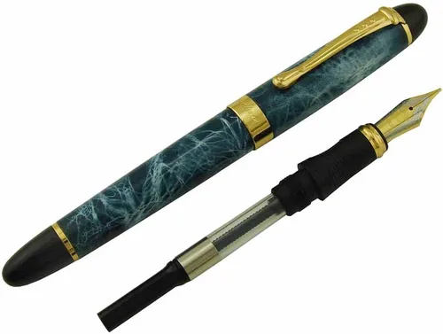 Vista 5 de Jinhao X450 - Pluma estilográfica de color cielo azul, diseño clásico, punta mediana con bolsa para bolígrafo y juego de convertidor de recarga