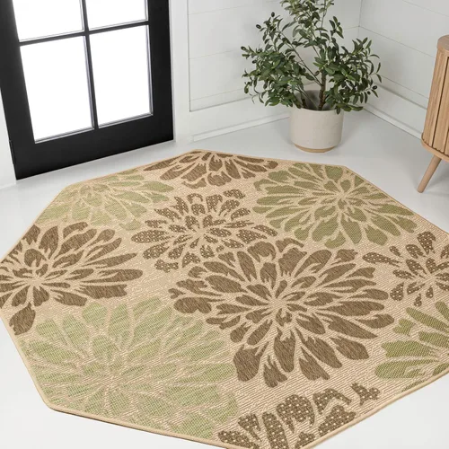 Vista 45 de JONATHAN Y Alfombra Corredor de Tejido Texturizado Floral para Interiores y Exteriores 2X8 Marrón/Crema, Zinnia Moderna para Patio Trasero, Patio