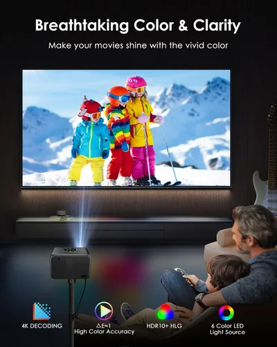 Vista 2 de Proyector inteligente 4K para dormitorio, proyectores de cine en casa para interior y exterior con WiFi, Bluetooth, NFC, Airplay inalámbrico