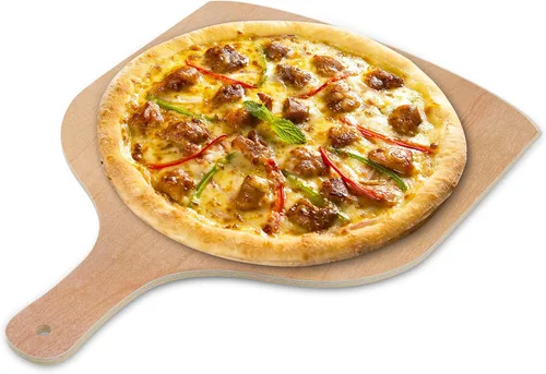 Vista 2 de Paquete de 2 cáscaras de madera para pizza, juego de paletas grandes de pizza de 12 pulgadas para horno, piedra, sartén o parrilla, espátula