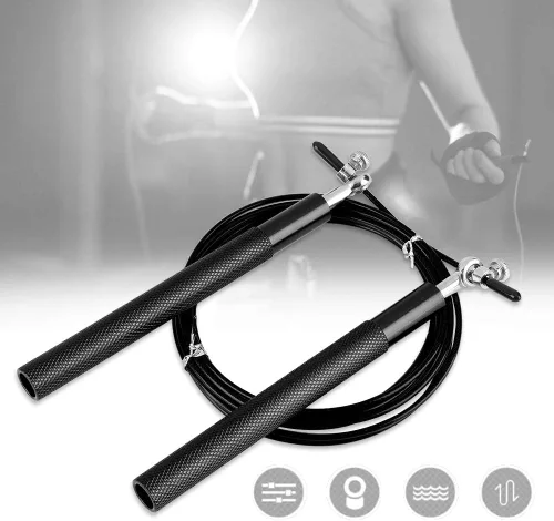 Vista 6 de Cuerda de saltar, cuerda de saltar de velocidad ajustable con mango de aleación de aluminio para fitness, gimnasio en casa y ejercicio
