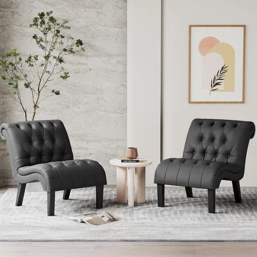 Vista 7 de HAOBO Home Silla de piel sintética sin brazos con botones, silla lateral tapizada para sala de estar, comedor, dormitorio, funiture