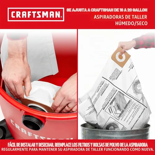 Vista 6 de CRAFTSMAN CMXEVBE18595 - Aspiradora húmeda y seca de 16 galones, 6.5 HP de potencia máxima, aspiradora de taller resistente húmeda y seca