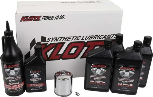 Vista 8 de Kit de cambio de aceite de motor Klotz de 4 cuartos de galón 20W/50 sintético para Evolution Big Twin 1984-1999 - Kit básico