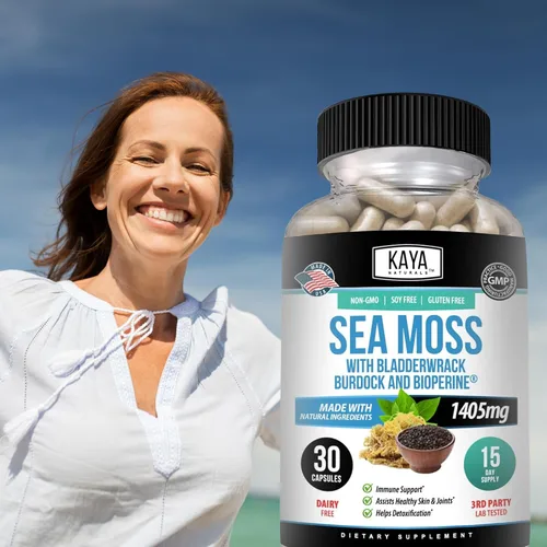 Vista 9 de Kaya Naturals Sea Moss - Suplemento de movilidad para hombres y mujeres, con raíz de bardana, musgo irlandés, vejiga y bioperina, para la salud