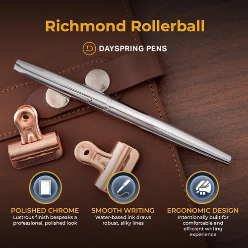 Vista 4 de Dayspring Pens Richmond - Bolígrafo de punta redonda, acabado cromado, grabado personalizado: graduación, nuevo trabajo, promoción u regalo