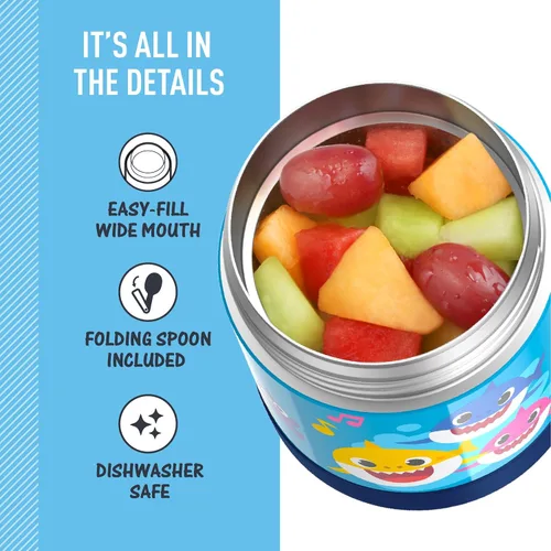 Vista 4 de THERMOS FUNTAINER - Tarro de comida para niños con cuchara, 10 onzas, Baby Shark