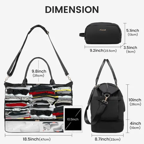 Vista 8 de Bolsa de gimnasio para mujer LOVEVOOK Travel Duffel Bag con puerto de carga USB, Negro