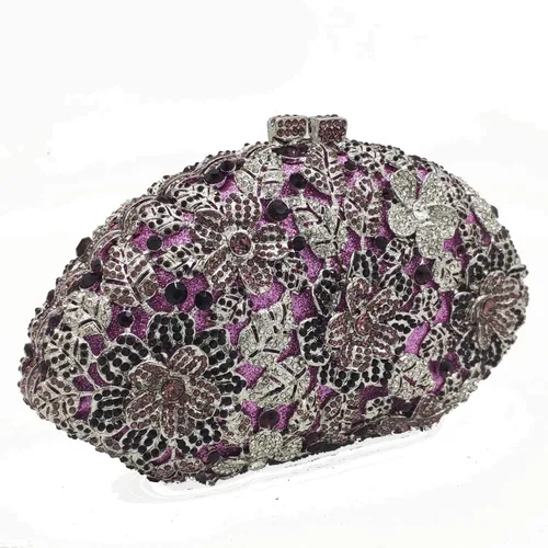 Vista 15 de Boutique De FGG Bolso de noche de flores de embrague de cristal de lujo para mujer, bolso de boda nupcial, bolso