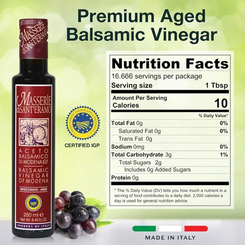 Vista 2 de Masserie di Sant'Eramo (1 paquete) Botellas de 8.5 fl oz de vinagre balsámico de Módena Italian balsamic vinegar of Modena. Balanced sweet and