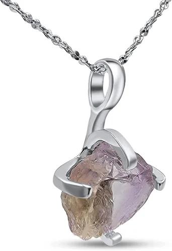 Vista 17 de Collar de cadena con colgante de piedra preciosa natural en bruto con oro blanco sobre plata de ley 925, piedra natal delicado regalo solitario