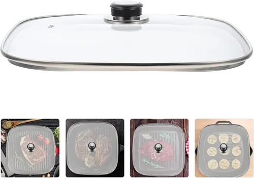 Vista 7 de UPKOCH Tapa cuadrada de vidrio templado con perilla redonda, cúpula de plancha transparente para olla, protector de cacerola, utensilios de cocina