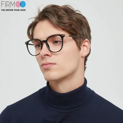 Vista 2 de Firmoo - Lentes de bloqueo de luz azul de gran tamaño, antideslumbramiento, antirreflejos, unisex, redondos, lentes para computadora, Negro, L