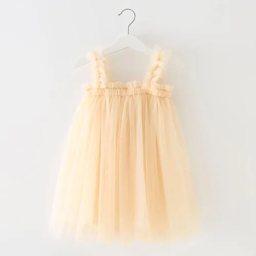 Vista 3 de Vestido tutú de tul acanalado con estampado floral de tul para niñas pequeñas, vestido de vacaciones y playa, vestido de fiesta lindo y esponjoso