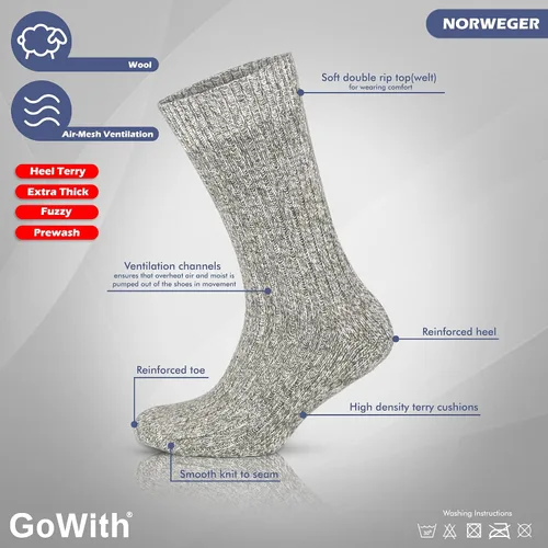 Vista 3 de GoWith 3 Pairs Men's Thick Merino Wool Socks, Warm Cozy Winter Crew Socks, Thermal Full-Terry Fuzzy Knit Socks