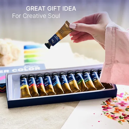 Vista 8 de Juego de pintura de acuarela de 12 colores, tubos de 0.5 fl oz, acuarelas de alto pigmento, mezcla suave y transparencia, apto para viajes,