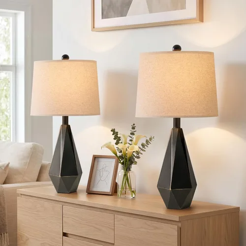 Vista 18 de PoKat Juego de 2 lámparas de mesa de 20.25 pulgadas, lámpara de noche para mesita de noche, lámparas pequeñas de granja para dormitorio, lámparas