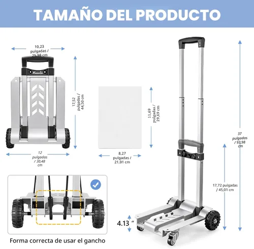 Vista 9 de KEDSUM - Carretilla de equipaje de utilidad de 270 libras con 4 ruedas, carretilla de mano de aluminio 100%, carretilla plegable con ruedas