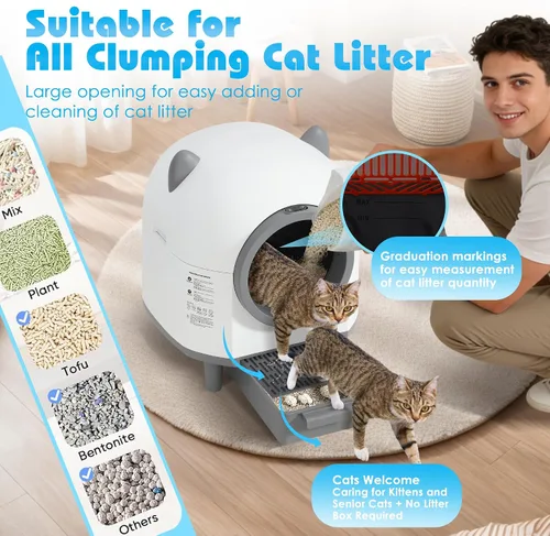 Vista 7 de Caja de arena automática para gatos, caja de arena de autolimpieza