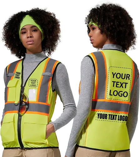 Vista 15 de AYKRM Chaleco de Seguridad de Construcción Personalizado con Logotipo Impreso de Alta Visibilidad Reflectante de 2 Tonos