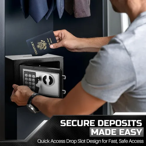 Vista 2 de Flexzion Caja Fuerte Electrónica de Depósito con Cerradura de Combinación Digital - Caja Fuerte para Efectivo para Gabinetes, Seguridad del Hogar