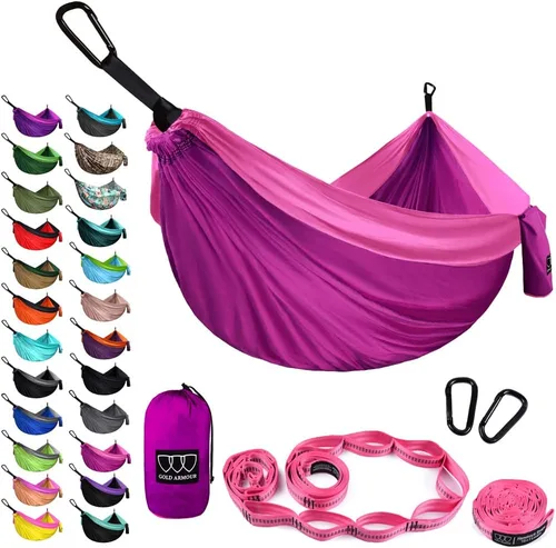 Vista 30 de Gold Armour Hamaca de camping – Hamaca doble XL, hamaca portátil, accesorios de camping, equipo para exteriores e interiores con correas de árbol