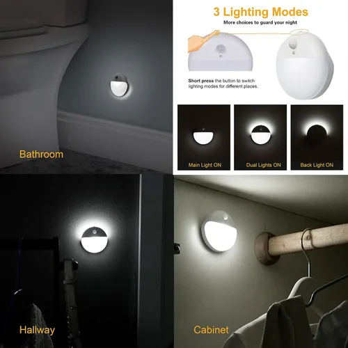 Vista 4 de YUNLEX Paquete de 2 luces nocturnas a batería, luces de inodoro, luz de sensor de movimiento pequeño de 2.6 pulgadas, luces adhesivas, 3 modos