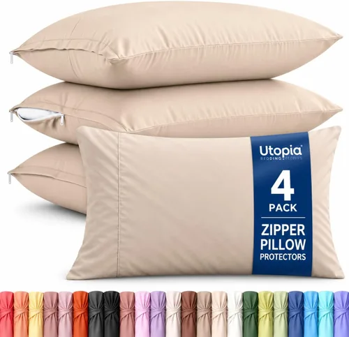 Vista 13 de Utopia Bedding - Fundas protectoras de almohada tamaño Queen, paquete de 2, cierre con cremallera, tela de microfibra cepillada suave, resistentes