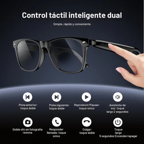 Vista 5 de Blackview Lentes inteligentes, lentes de sol polarizados Bluetooth con altavoz, control de voz, protección UV, lente de luz azul