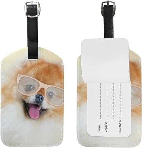 Vista 4 de BAXIEJ - 2 etiquetas de equipaje para maleta, lindas etiquetas de equipaje de perro pomerania con etiquetas de identificación de nombre para viajes