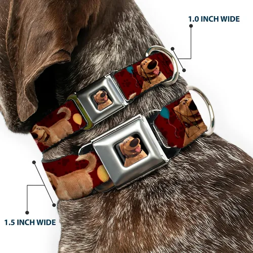 Vista 2 de Buckle-Down Collar de perro con hebilla para cinturón de seguridad, 4 posturas, globos, estampado de huellas rojas, 1 pulgada de ancho, se adapta a