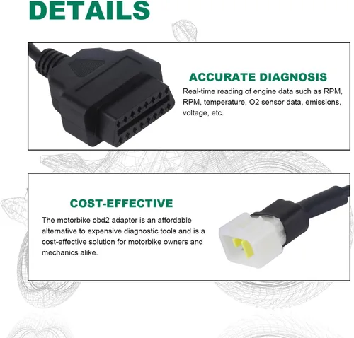 Vista 5 de Cable OBD apto para Delphi 6pin a 16pin adaptador de motocicleta, conector OBD2 compatible con Obd1 a Obd2 escáner herramienta de diagnóstico