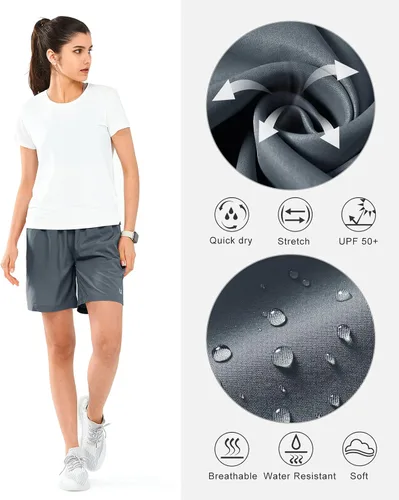 Vista 47 de NORTHYARD Pantalones cortos deportivos de senderismo para mujer, de secado rápido, ligeros, para gimnasio, entrenamiento, con 3 bolsillos