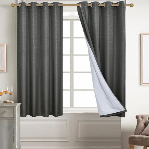 Vista 129 de Diraysid Cortinas 100% opacas de lino beige para dormitorio, con ojales, aislamiento térmico, cortinas de oscurecimiento de habitación