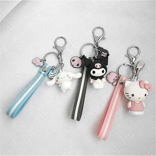 Vista 3 de Bonito llavero para niñas llavero Kuromi llavero de anime accesorios Kuromi llaveros de regalo para niñas bolso de mano dijes de coche