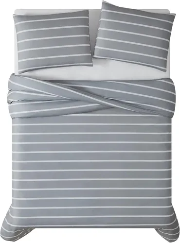 Vista 4 de TRULY SOFT Maddow Stripe - Juego de funda de edredón de 3 piezas, color gris