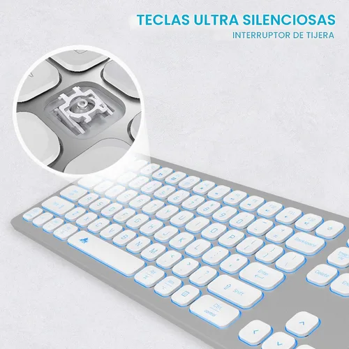 Vista 3 de POWZAN Teclado de Aluminio Silencioso con Cable Retroiluminado - Tecla Chiclet Delgada Compatible con Apple iMac, MacBook, Mac y PC, Teclado USB