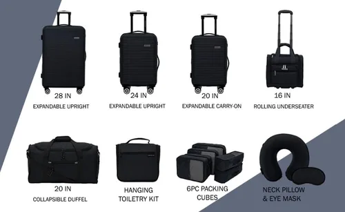 Vista 2 de Travelers Club Riddock - Equipaje y accesorios de viaje, color negro, juego de 14 piezas