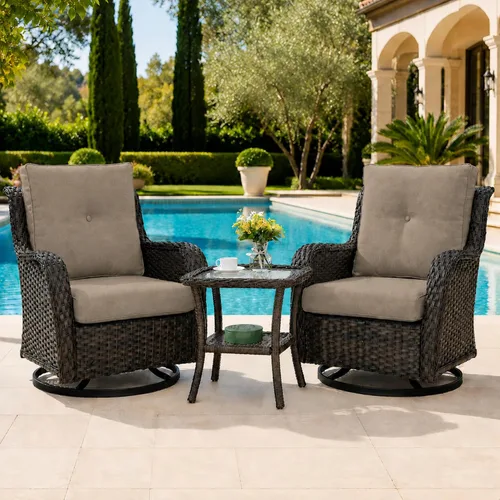 Vista 139 de HUMMUH Juego de 2 Sillas Giratorias Mecedoras de Mimbre para Patio Exterior, Juego de Muebles de Sillas Mecedoras de Ratán (Marrón, Azul) 50,000